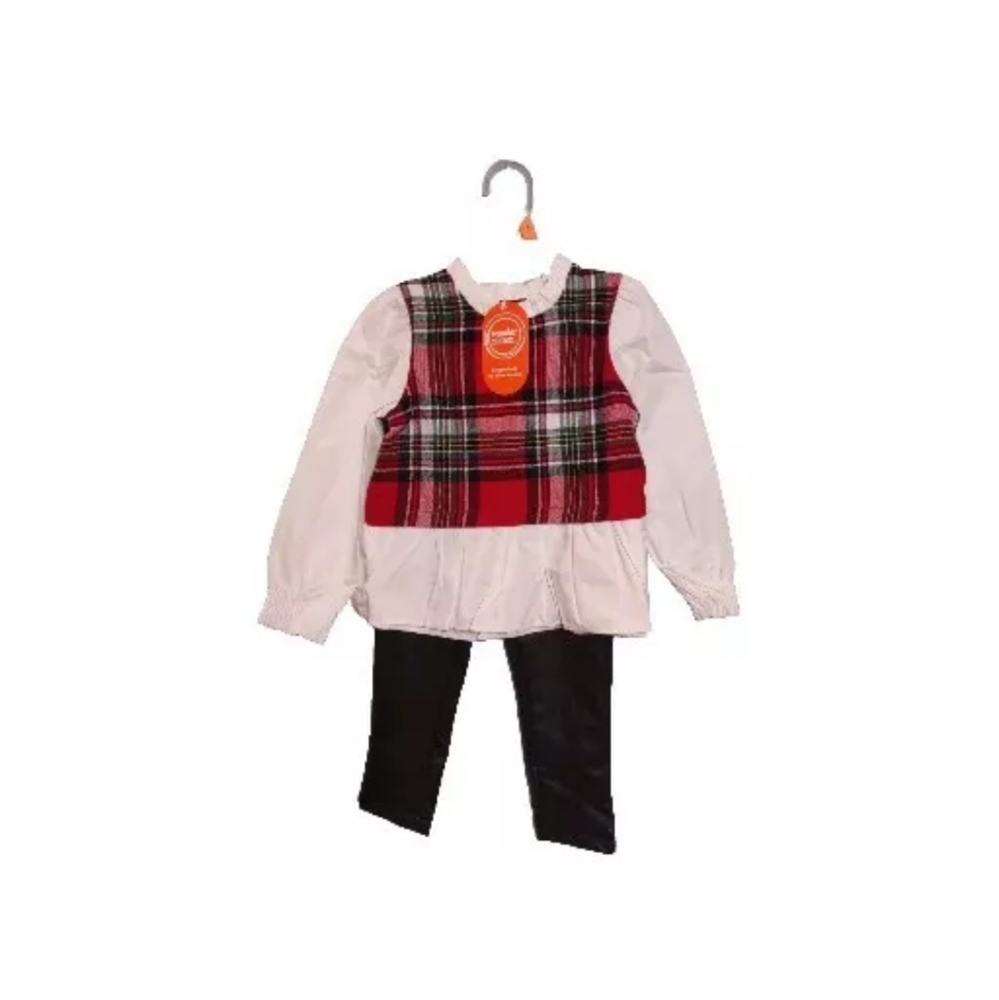 Wonder Nation Holiday 4t Red Plaid Flannel Top Black Faux Leather Pants NWT